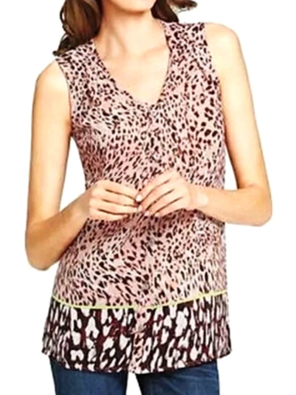 CAbi Beguile Sheer Sleeveless Tunic Top Pink/Brown Style #108 size M